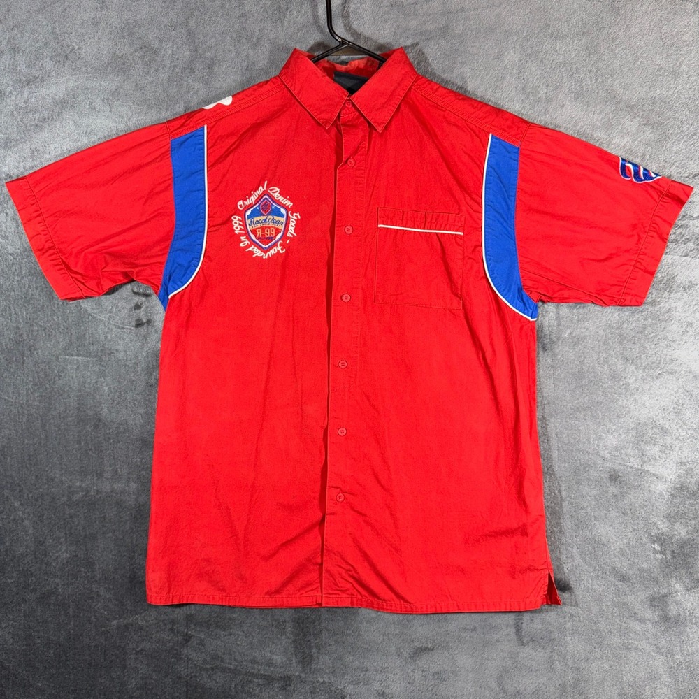 Vintage Rocawear Red Blue Short Sleeve Button Up Shirt Embroidered Y2K XL 18/20